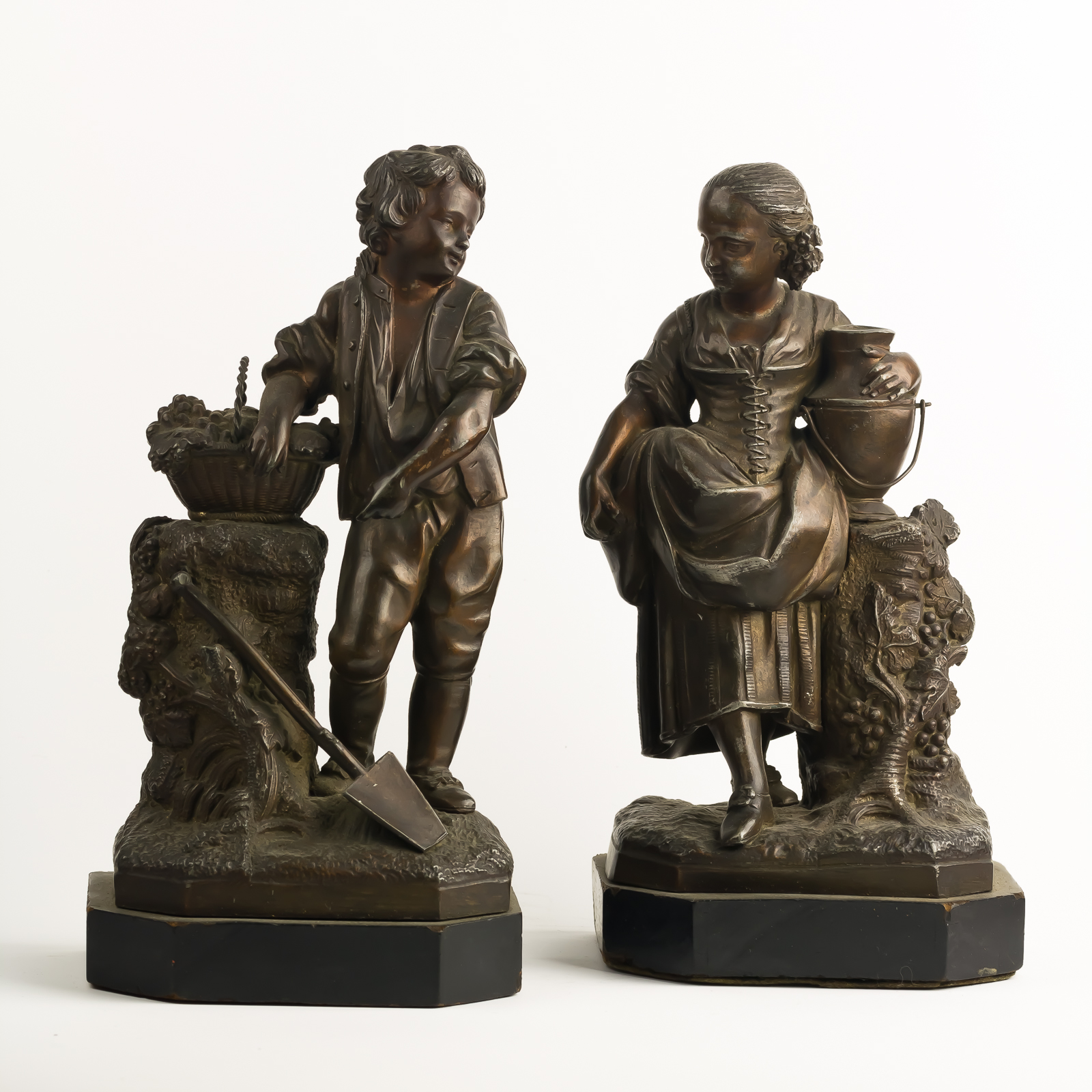 Pair Vict Boy Girl Statues-1